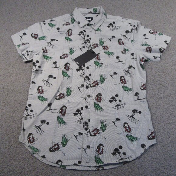 WXYZ Men's Hawaiian Skeleton Shirt Medium Gray Button Down Short Sleeve NEW - Picture 1 of 11